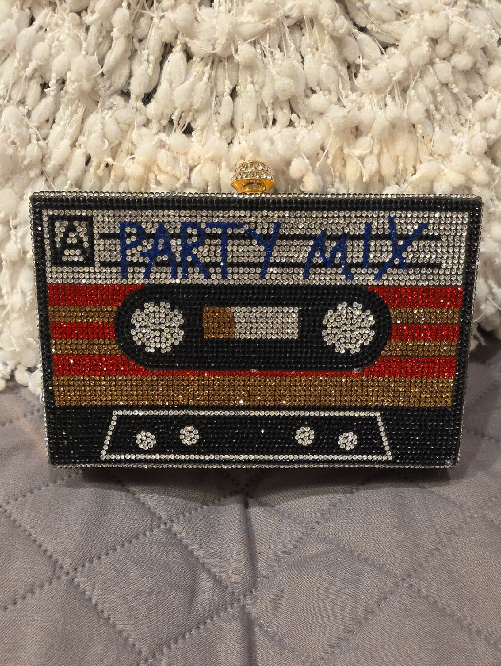 Party Mix Cassette Crystal Embellished Clutch Shoulder Bag - Black/Gold/Red